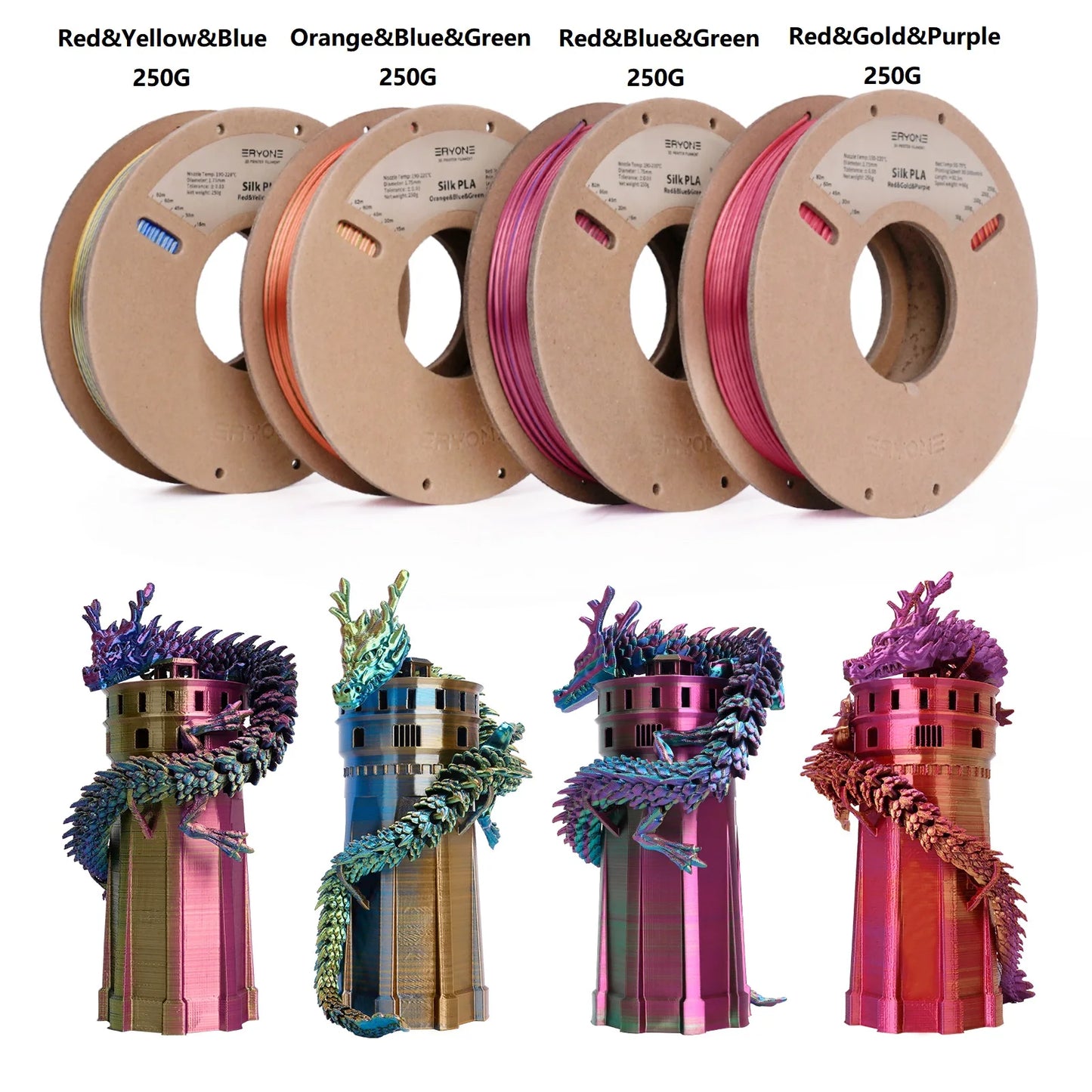 ERYONE 1/3/5KG Triple Colour Silk PLA Premium Filament 3D Print Big Sale,Multicolour Available,1kg silk pla triple colour filament