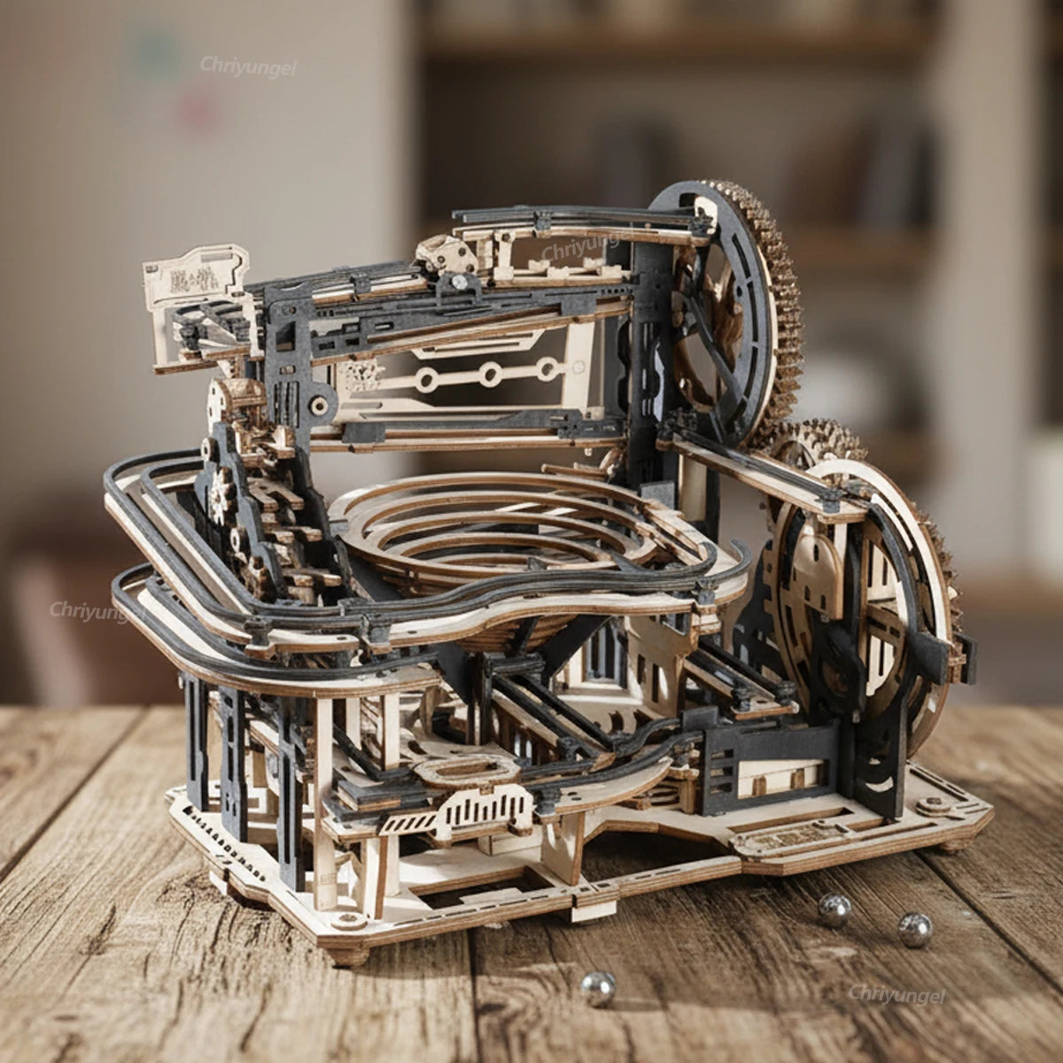 Chriyungel 3D Wooden Marble Run Puzzle DIY Building Model Kits Rolling Ball Track Brain Teaser Game Gift for Adults Teens Kids