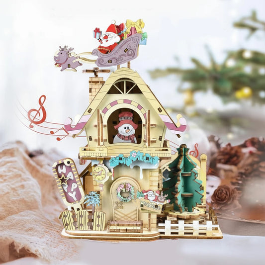 Chriyungel Christmas Music Box DIY Assembly 3D Wooden Puzzles Rotating Model Building Kits Decor Xmas Gift for Adults Teens Kids