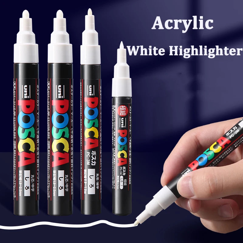 Uni Posca White Marker Pen,Acrylic rotulador permanente Waterproof POP Poster PC-1M 3M 5M graffiti markers Paint Pens Art Suppli