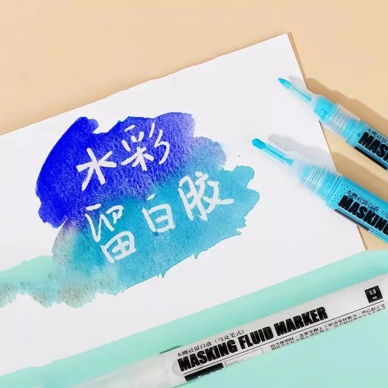 0.7/3mm Watercolor Masking Fluid Mark Pen White/Blue Glue Covering Liquid Art Supplies