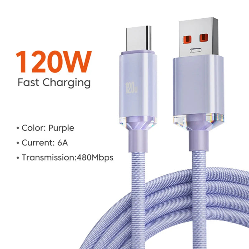 120W 6A Fast Charge USB Type C Quick Charge Cable