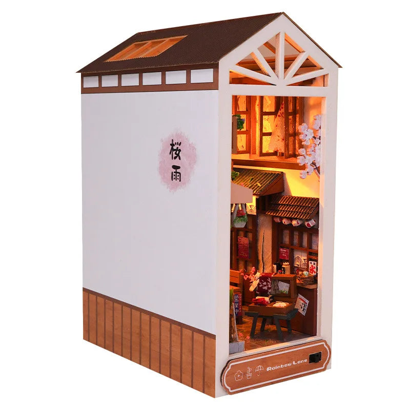 New Book Nook Japanese City Alley Model Building Bookend Bookshelf Insert Bookcase DIY Assemble Toys Child Girl Adult Gift Casa