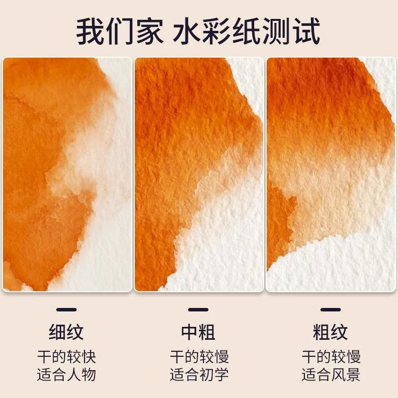 20 Sheets Baohong 300g Watercolour Sketchbook 100% Cotton Natural White Large 14.9x5.1 inch Landscape Water Colour Paper Block