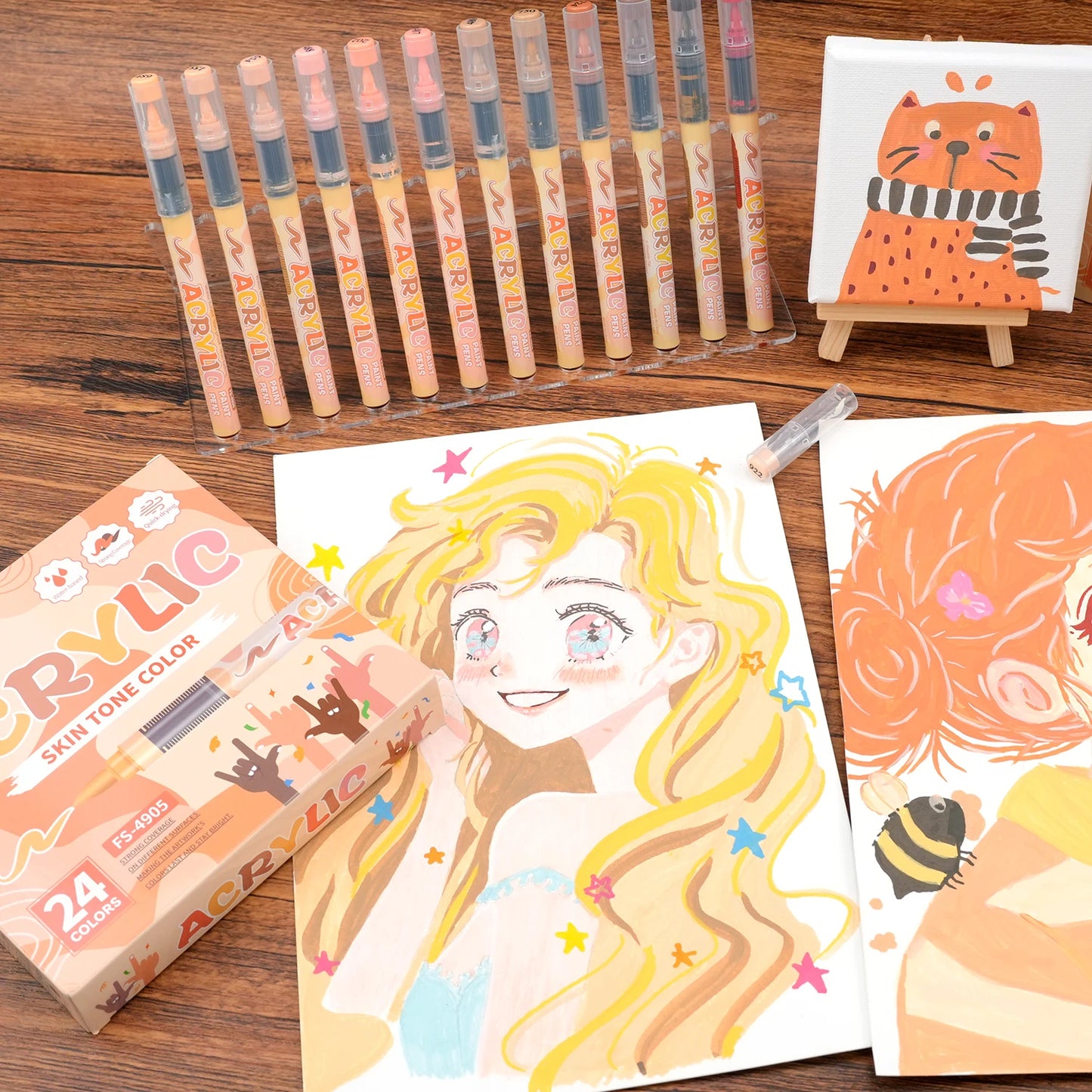 Skin Tones Art Markers,Soft Brush Tip Acrylic Paint Pens,Quick-Drying Waterproof for Sketching,Wood,Glass,Fabric,Rocks Painting