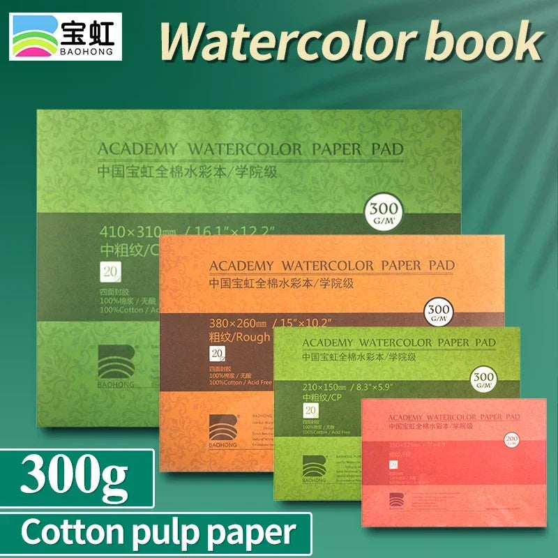 100% Cotton Watercolour Paper Sealing Pad 32K 16K 8K 20Sheets 300gsm/200gsm Water Colour Drawing Painting Book Sketchbook Art Supp