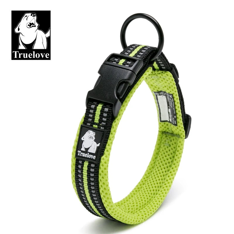 Truelove Adjustable Mesh Padded Pet Dog Collar 3M Reflective Nylon Dog Collar Durable Heavy Duty for all Breed Weather TLC5011
