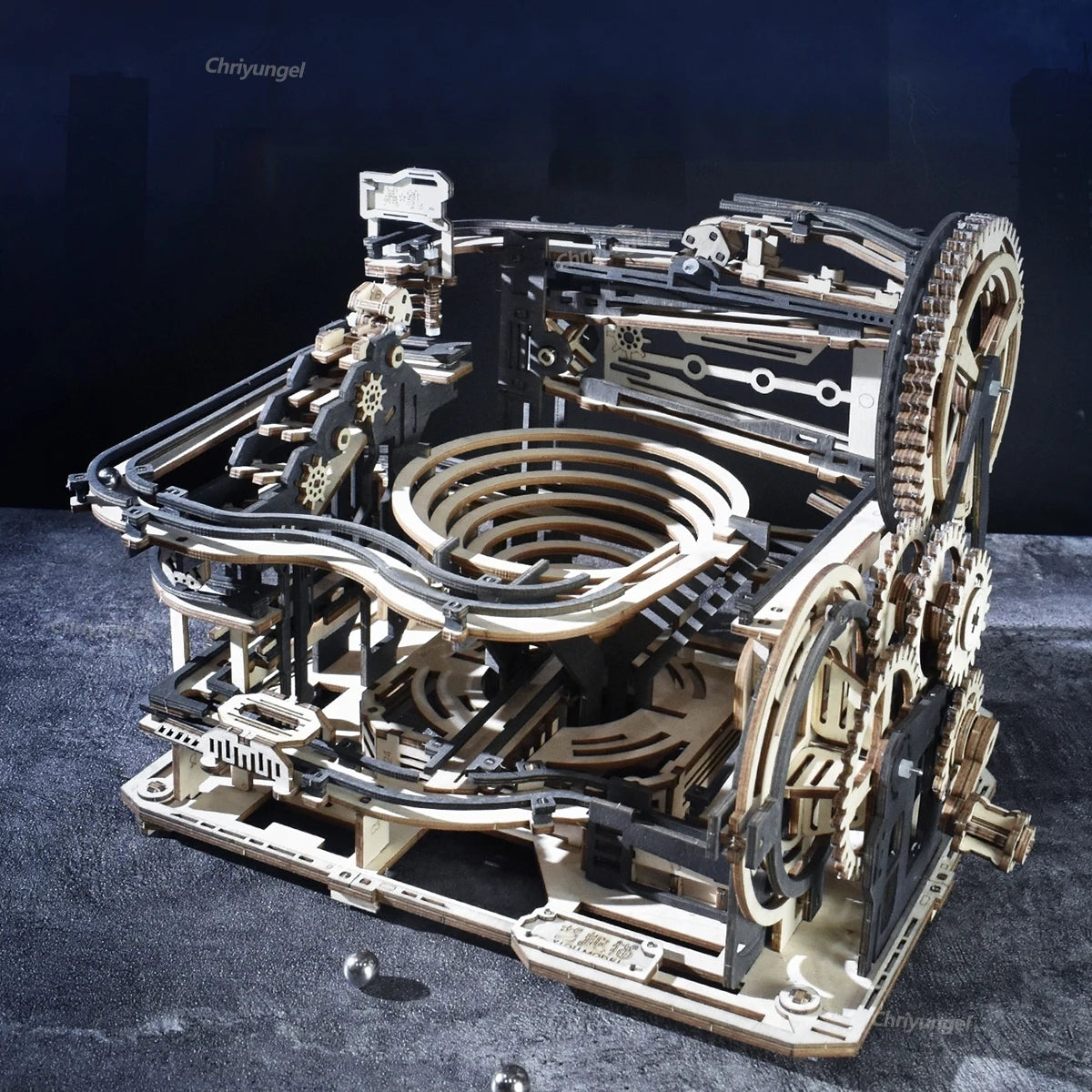 Chriyungel 3D Wooden Marble Run Puzzle DIY Building Model Kits Rolling Ball Track Brain Teaser Game Gift for Adults Teens Kids