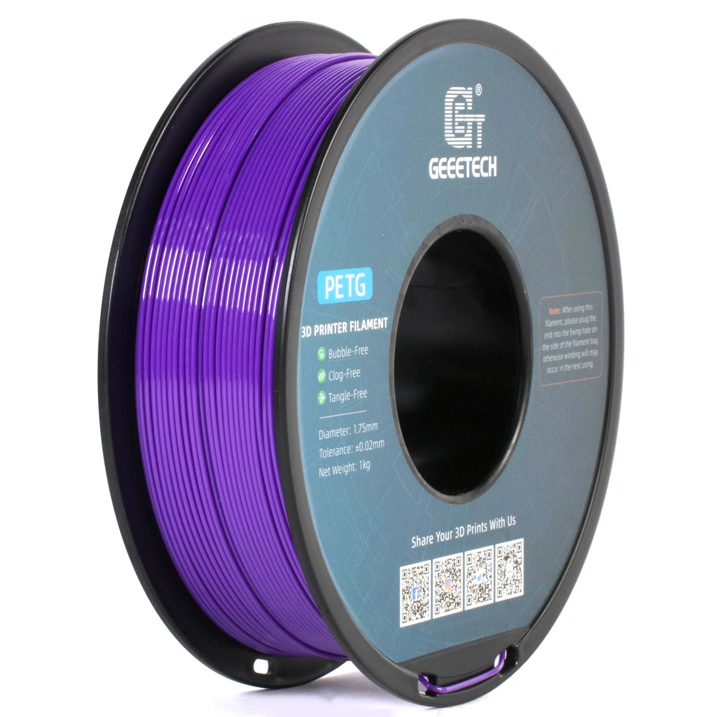 GEEETECH PETG Filament 1KG 1.75mm ±0.03mm For 3D Printer,1KG (2.2LBS) 3D Printing Fast Shipping,Vacuum packing, Tangle-Free