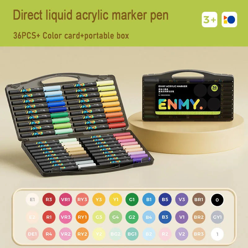 ENMY Acrylic Paint Markers Pen Soft Head Direct Liquid Graffiti Painting QuickDry Pigments Art Supplies for Felt