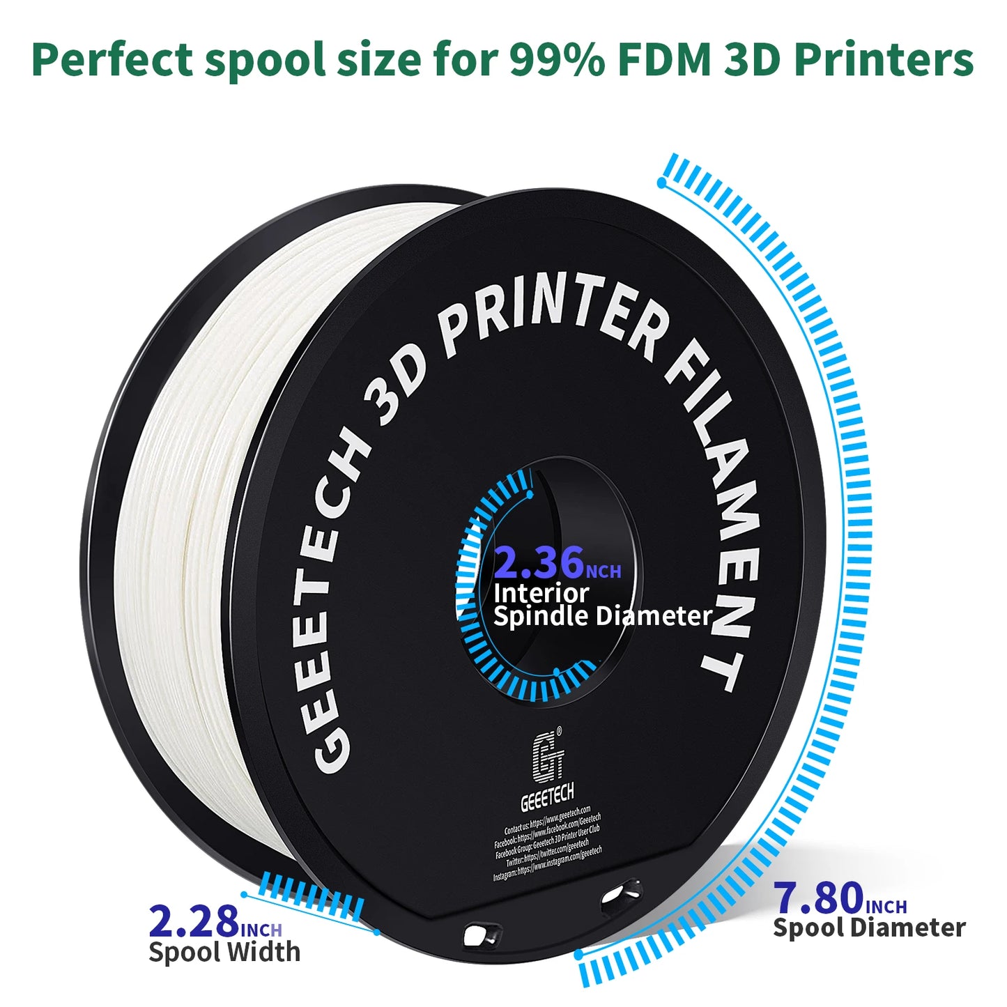 Geeetech ABS 3D Filament 1.75mm 1KG plastic, 3D Printer Material, Tangle-Free, Non-Toxic, Vacuum Packaging White Black