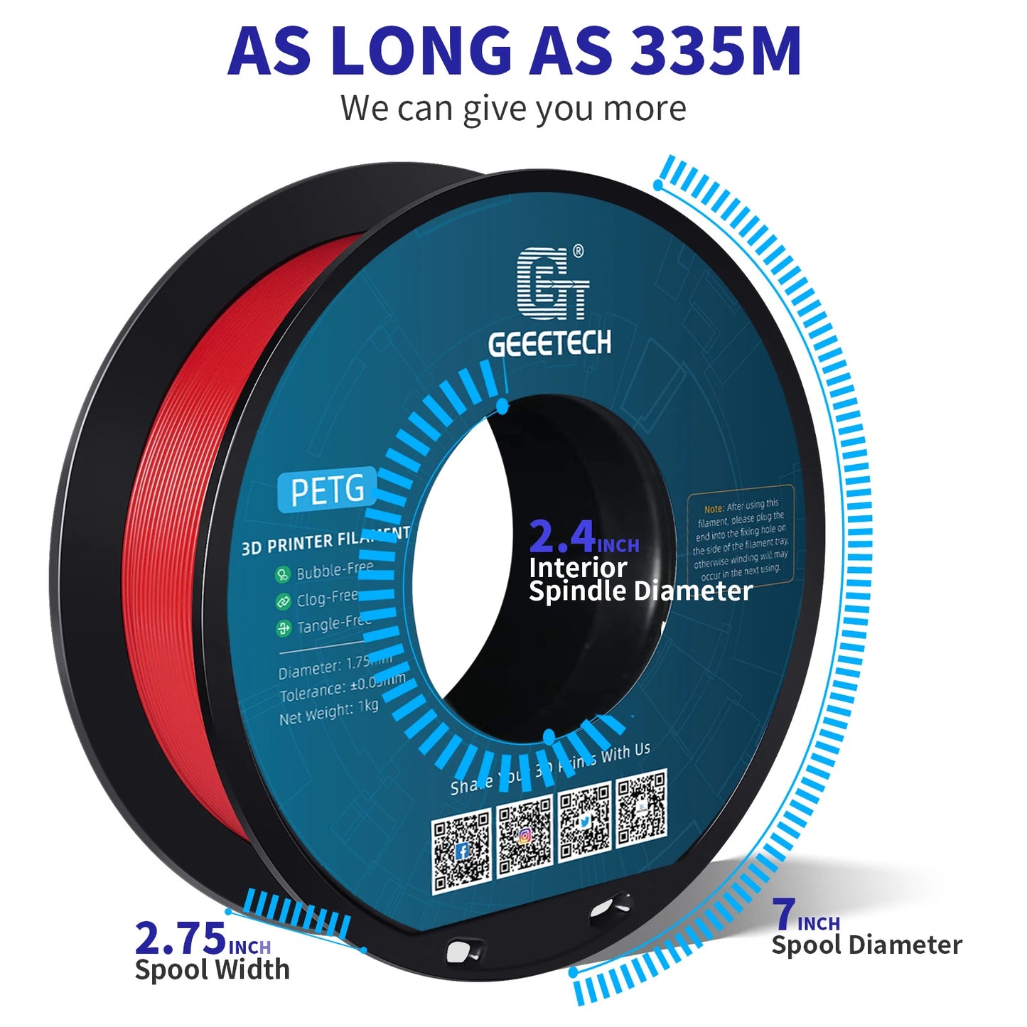 GEEETECH PETG Filament 1KG 1.75mm ±0.03mm For 3D Printer,1KG (2.2LBS) 3D Printing Fast Shipping,Vacuum packing, Tangle-Free