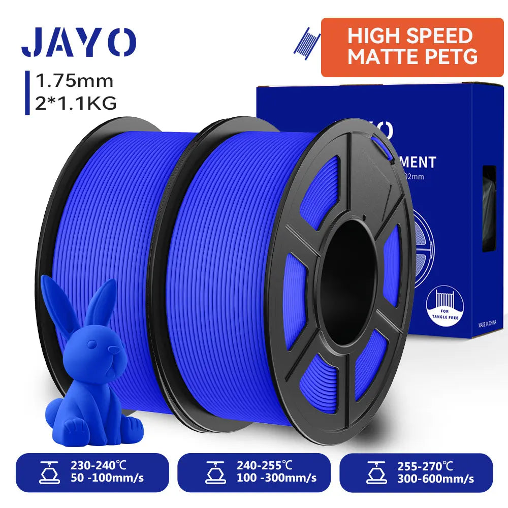 JAYO  High Speed Matte PETG 3D Filament 1.75mm 30mm/s - 600mm/s Print Range High Flow Speedy PETG 3D Printer Filament for 3D