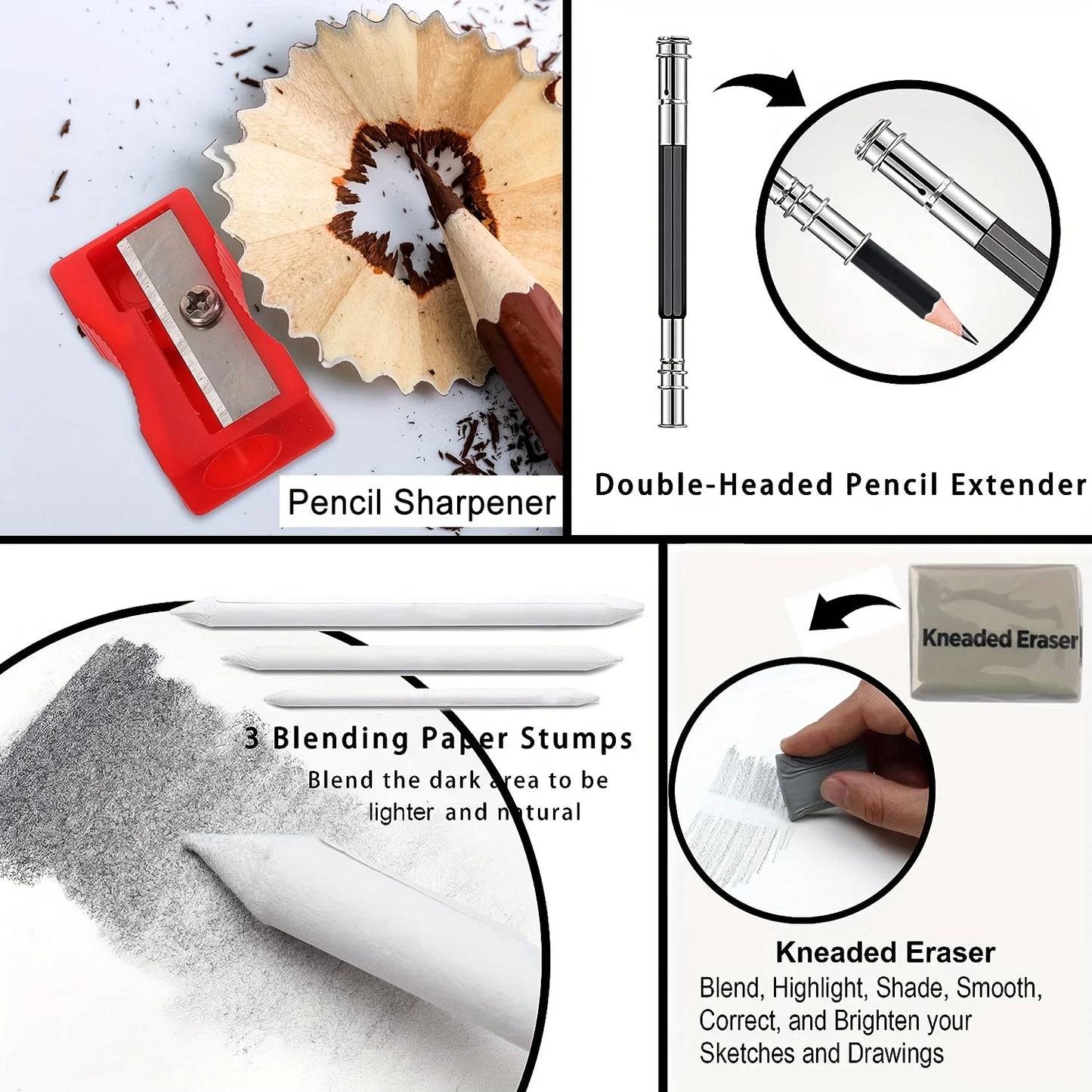 Drawing Pencils Sketch Pencil Professional Sketching Art Graphite Charcoal Blending Stump Pencils kit (29 art supplies)