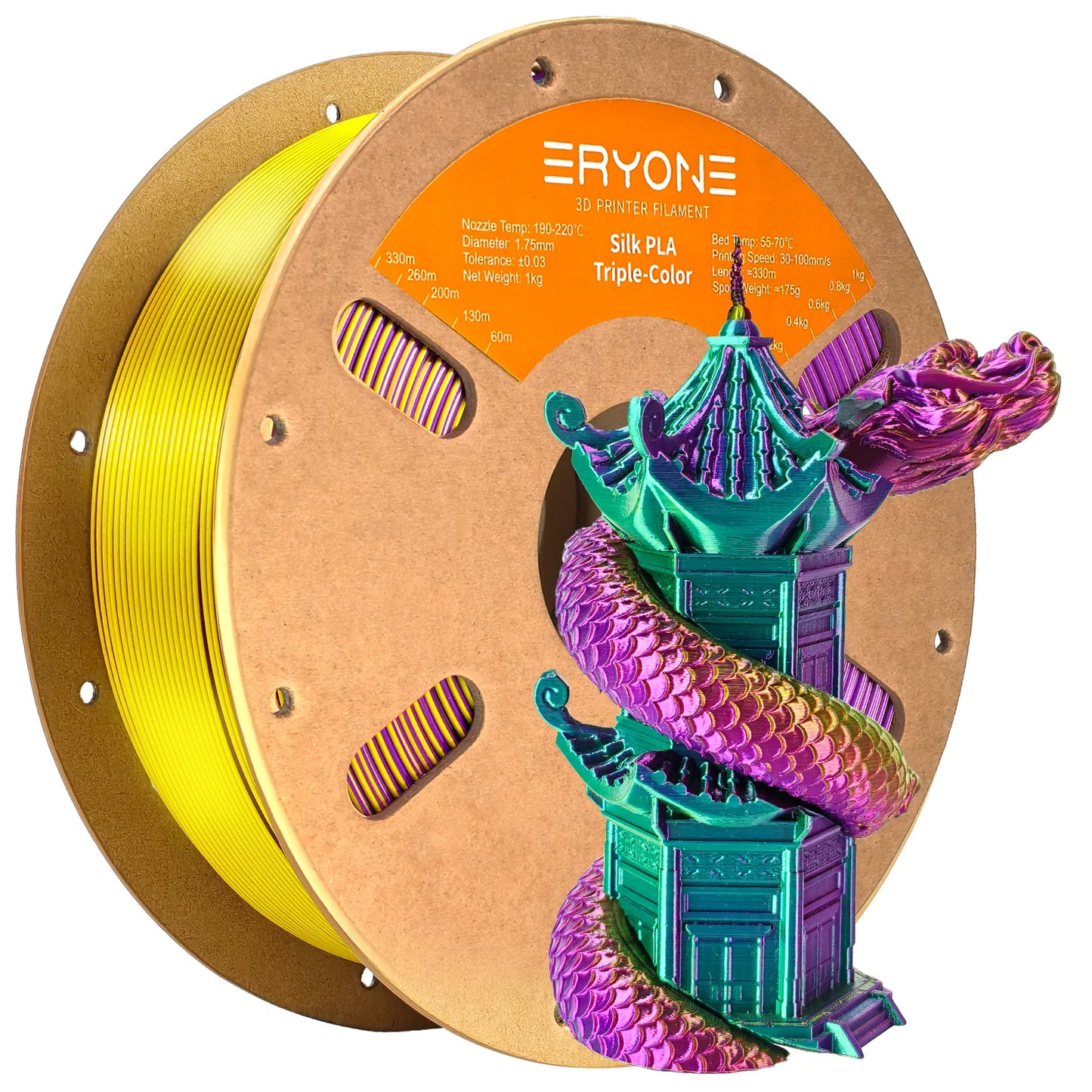 ERYONE 1/3/5KG Triple Colour Silk PLA Premium Filament 3D Print Big Sale,Multicolour Available,1kg silk pla triple colour filament