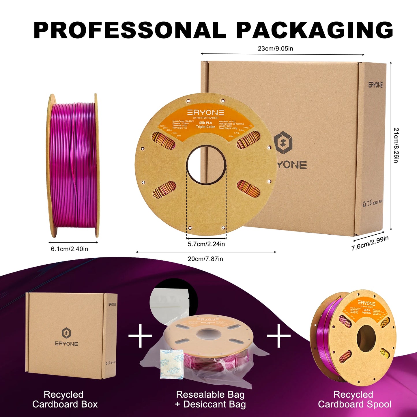 ERYONE 1/3/5KG Triple Colour Silk PLA Premium Filament 3D Print Big Sale,Multicolour Available,1kg silk pla triple colour filament