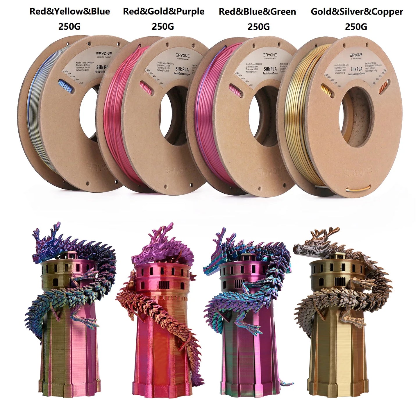ERYONE 1/3/5KG Triple Colour Silk PLA Premium Filament 3D Print Big Sale,Multicolour Available,1kg silk pla triple colour filament