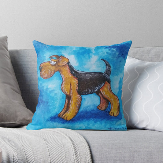 Alfonso The Airedale Throw Pillow Cushion